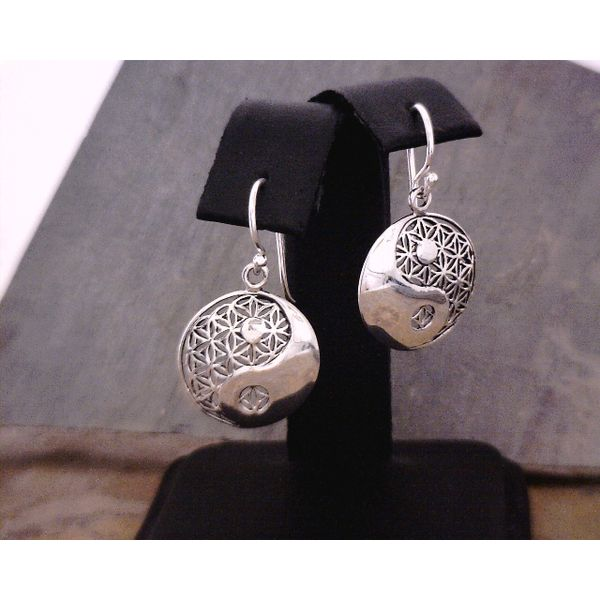 Silver Flower of Life/ Yin Yang Drop Earrings Vulcan's Forge LLC Kansas City, MO