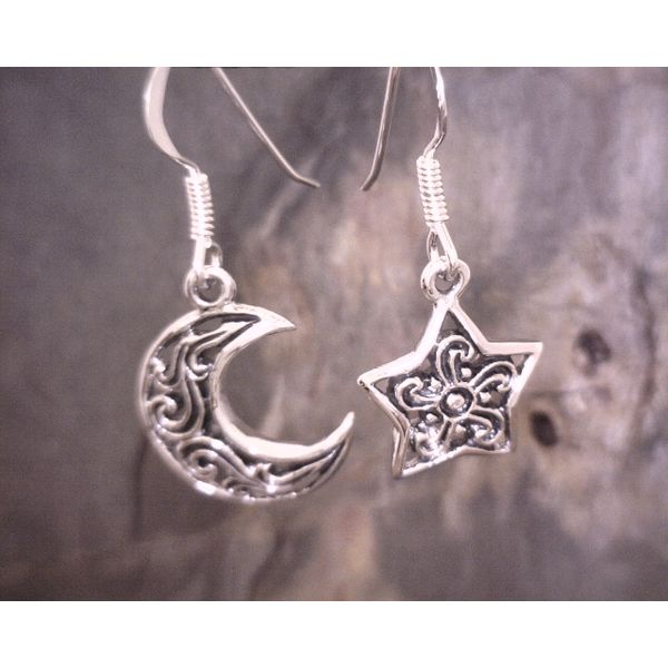 Sterling Filigree Moon and Star Mismatched Dangles Vulcan's Forge LLC Kansas City, MO
