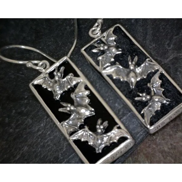 Baby Bat Black Enamel & Sterling Earrings Vulcan's Forge LLC KANSAS CITY, MO