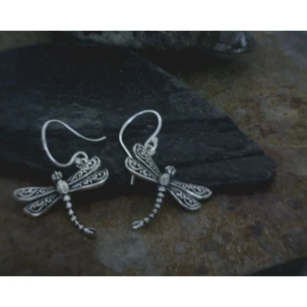 Sterling Dragonfly Drop Earrings Vulcan's Forge LLC Kansas City, MO