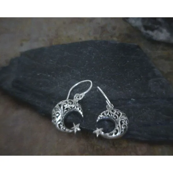 Sterling Moon with Star Drop Earrings Vulcan's Forge LLC Kansas City, MO