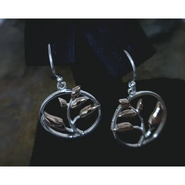 SS Stem With Two Tone Leaves Dangle Earrings Vulcan's Forge LLC KANSAS CITY, MO