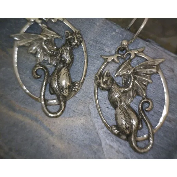 SS Cat With Batwings Earrings Vulcan's Forge LLC KANSAS CITY, MO