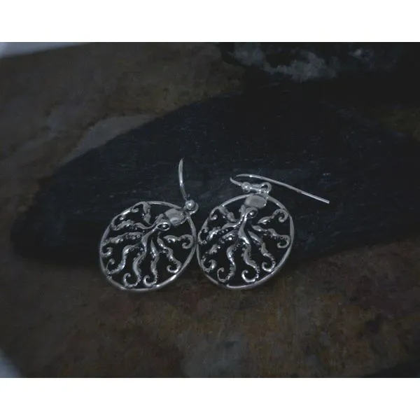 Sterling Octopus in Circle Drop Earrings Vulcan's Forge LLC Kansas City, MO