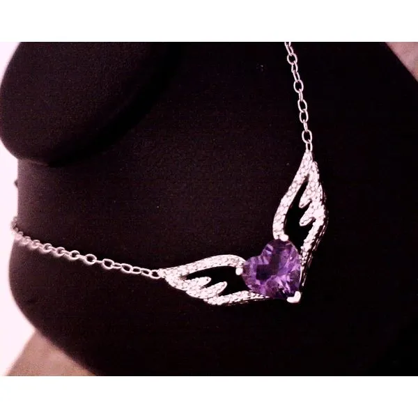 Amethyst Heart with Diamonds Wings Detail in Silver Vulcan's Forge LLC KANSAS CITY, MO