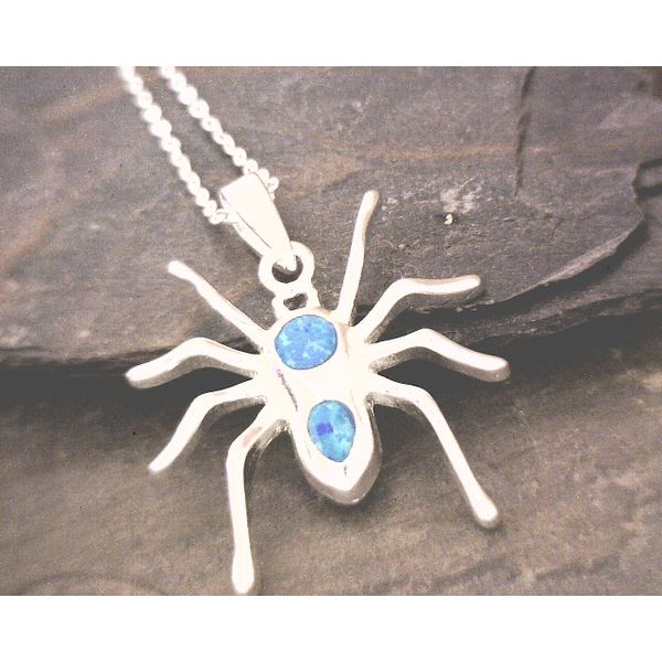 Silver Blue Lab Opal Spider on 18