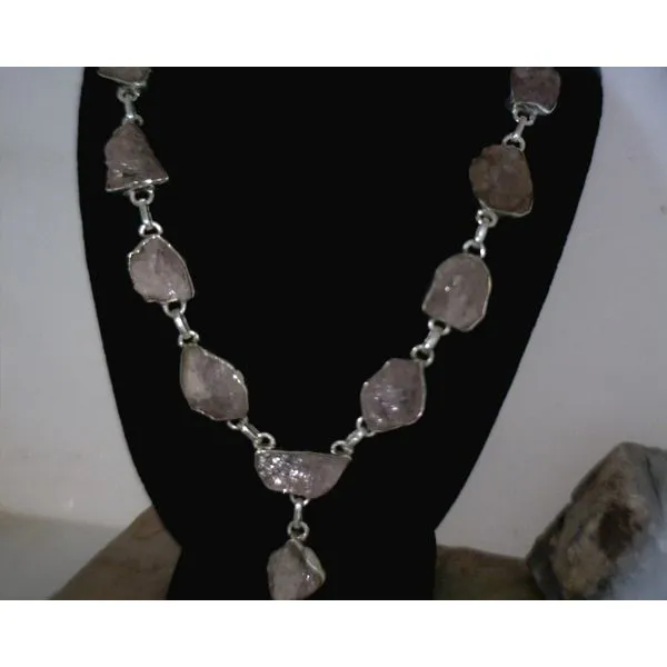 Sterling Rough Rose Quartz Y Necklace Vulcan's Forge LLC Kansas City, MO