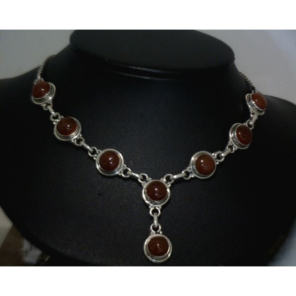 Sterling Round Carnelian Y Necklace Vulcan's Forge LLC Kansas City, MO