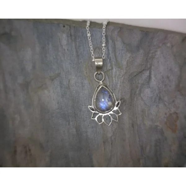 Sterling Moonstone Lotus with 18