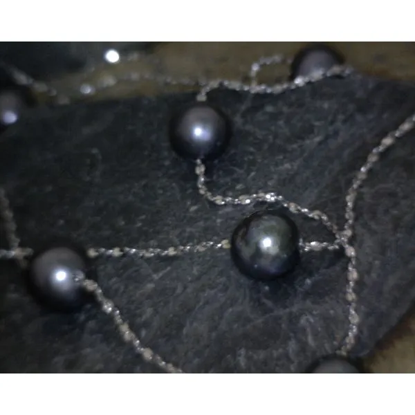 Black Cultured Pearl & Sterling Necklace 18