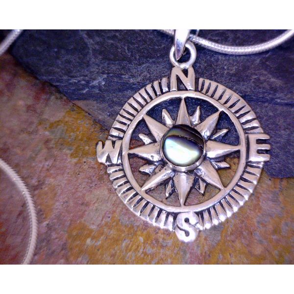 Sterling Compass With Abalone Center Vulcan's Forge LLC Kansas City, MO