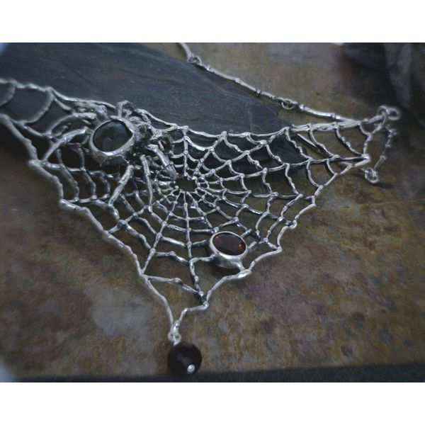 Sterling Spiderweb with Garnet and Labradorite Spider Necklace 20
