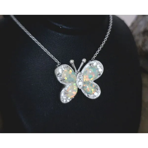 Sterling Opal and White Sapphire Butterfly Necklace 18