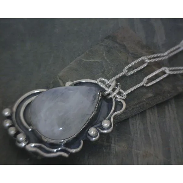 SS Bz Cab Moonstone Free Form Pendant & Paper Clip 22