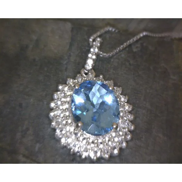 SS Oval Blue Topaz W White Topaz Halo Necklace Vulcan's Forge LLC KANSAS CITY, MO