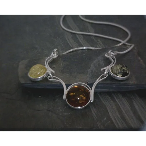 SS BZ  Multi Color Cab Round  Amber W/ Swirl Detail Necklace Vulcan's Forge LLC KANSAS CITY, MO
