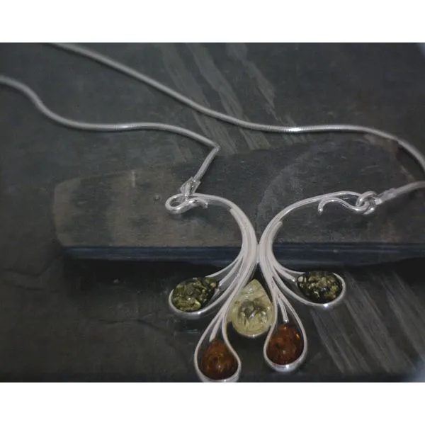 SS BZ Multi Color Teardrop Amber W/ Metal Accent Necklace Vulcan's Forge LLC KANSAS CITY, MO
