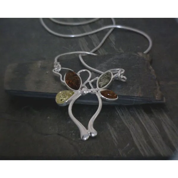SS BZ Multi Color  Amber W/ Free Flowing Metal Accent Necklace Vulcan's Forge LLC KANSAS CITY, MO