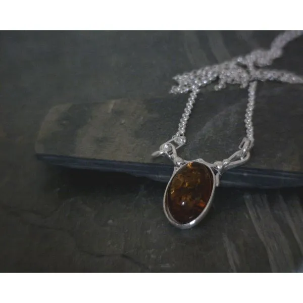SS BZ Oval  Cab Amber W/ Cutout Scrollwork Detail Necklace Vulcan's Forge LLC KANSAS CITY, MO