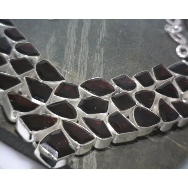 SS BZ FreeForm Faceted Garnet Bib Style Necklace Vulcan's Forge LLC KANSAS CITY, MO