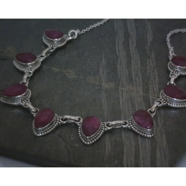 SS Faceted Teardrop Ruby Decorative BZ Necklace ''18 Vulcan's Forge LLC KANSAS CITY, MO