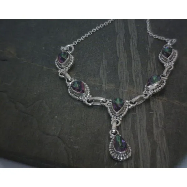 SS Faceted Teardrop Mystic Topaz Decorative BZ Necklace ''18 Vulcan's Forge LLC KANSAS CITY, MO