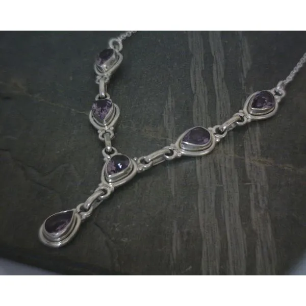 SS Faceted Teardrop Amethyst W Decorative BZ Necklace ''18 Vulcan's Forge LLC KANSAS CITY, MO