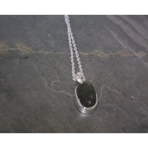 Ss Bz Freeform Raw Moldavite Pendant Necklace Vulcan's Forge LLC KANSAS CITY, MO