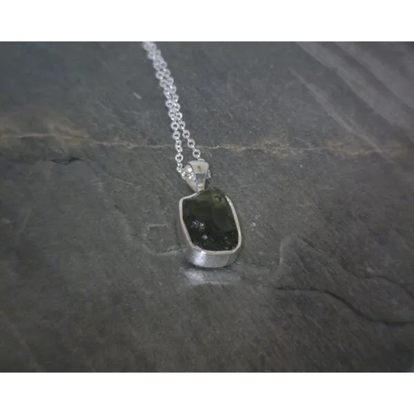 Ss Bz Freeform Raw Moldavite Pendant Necklace Vulcan's Forge LLC KANSAS CITY, MO