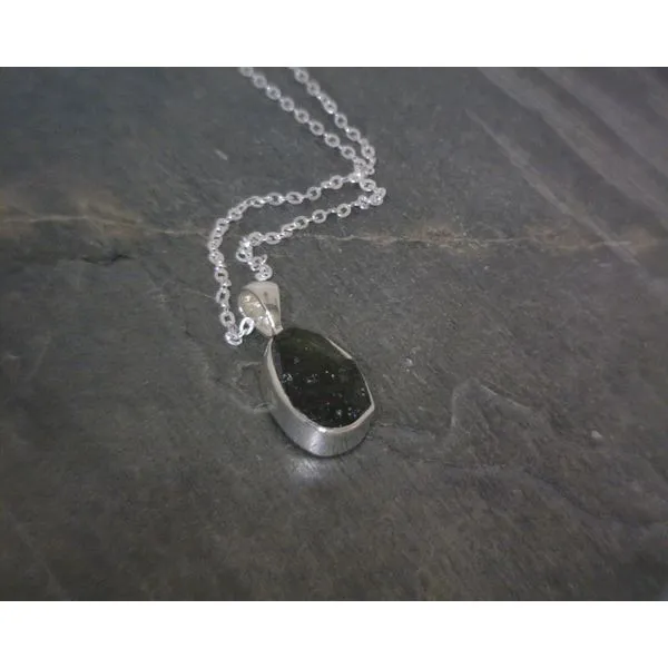 Ss Bz Freeform Raw Moldavite Pendant Necklace Vulcan's Forge LLC KANSAS CITY, MO