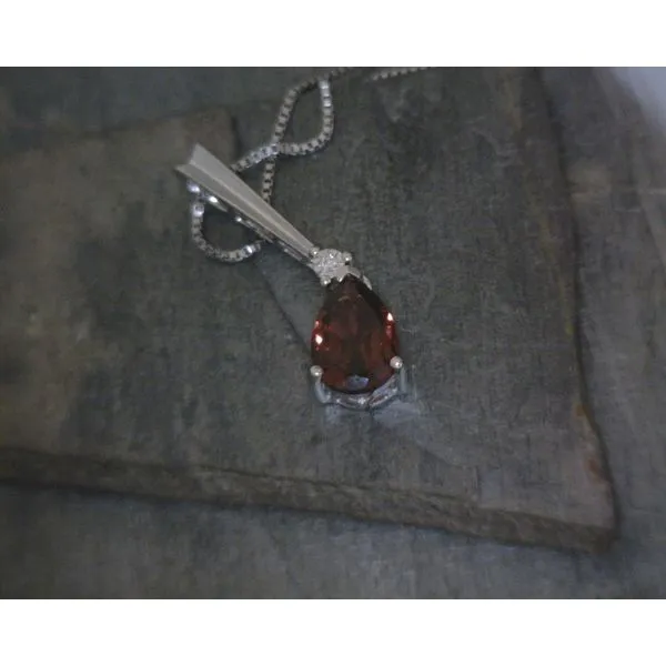SS Faceted Tear Drop Garnet W Diamond Accents Necklace Vulcan's Forge LLC KANSAS CITY, MO