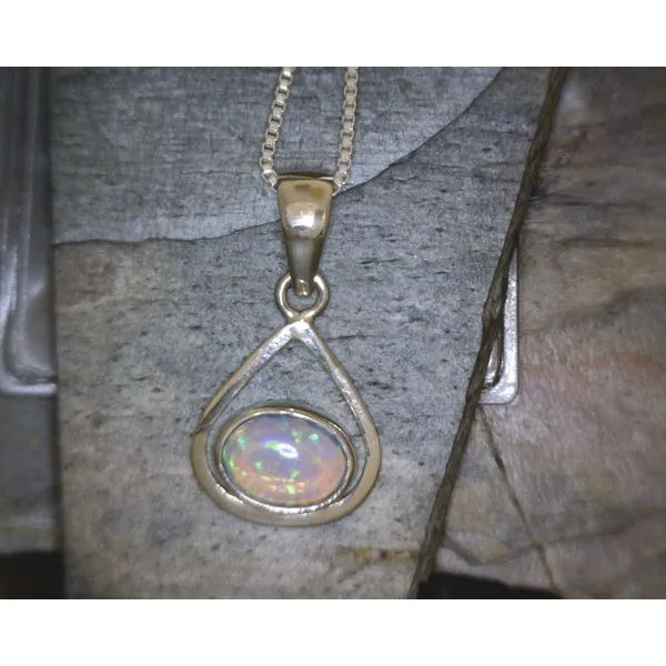 Sterling Silver Lab White Opal on Box Chain Necklace 18 inches Vulcan's Forge LLC KANSAS CITY, MO
