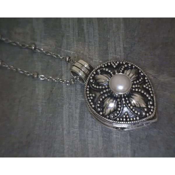 SS Pearl  With Bead Work Locket Pendant Necklace Vulcan's Forge LLC KANSAS CITY, MO