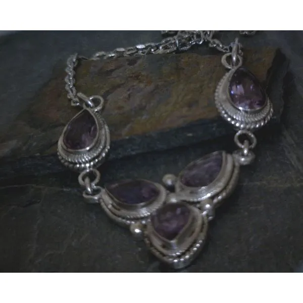 SS 5 Stone Pear Amethyst in Bz Necklace 18