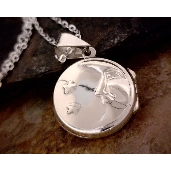 Sterling Round Moon & Stars Locket Vulcan's Forge LLC KANSAS CITY, MO