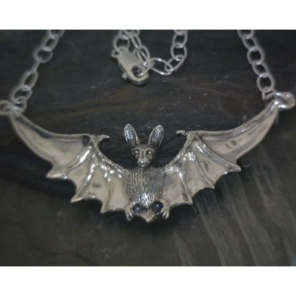 Sterling Bat in Flight Necklace with 18