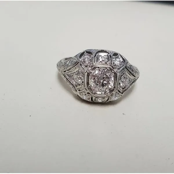 Platinum & Diamond Antique Style Engagement Ring Wallach Jewelry Designs Larchmont, NY