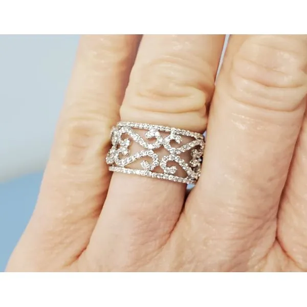 14k White Gold & Diamond Wide Band Image 2 Wallach Jewelry Designs Larchmont, NY