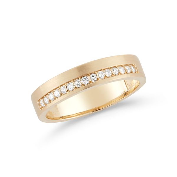 14k Yellow Gold 15-Diamond Satin Finish Band Ring Wallach Jewelry Designs Larchmont, NY