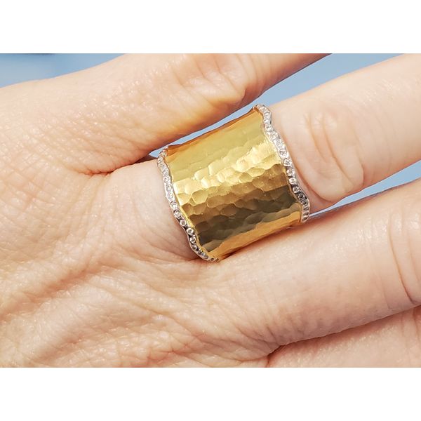 14k Yellow Gold Hammered Cuff Ring w/Diamonds Image 2 Wallach Jewelry Designs Larchmont, NY