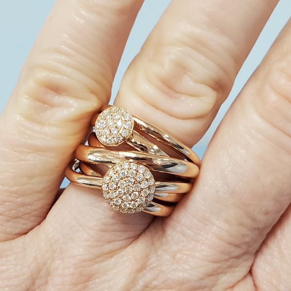 14k Rose Gold 6-Band Ring w/2 Pave Diamond Circles Image 2 Wallach Jewelry Designs Larchmont, NY