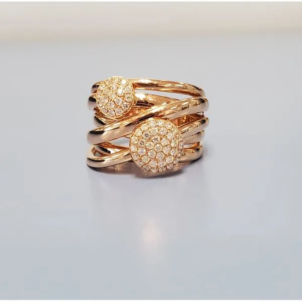 14k Rose Gold 6-Band Ring w/2 Pave Diamond Circles Wallach Jewelry Designs Larchmont, NY