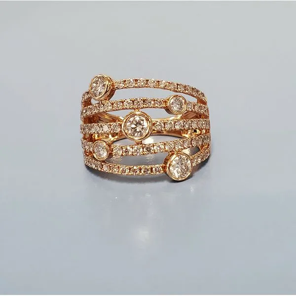 14k Rose Gold Diamond 5-Row Ring Wallach Jewelry Designs Larchmont, NY