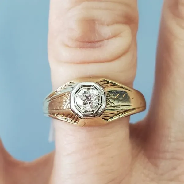 14k Yellow Gold Engraved Ring w/Old Mine Diamond Wallach Jewelry Designs Larchmont, NY