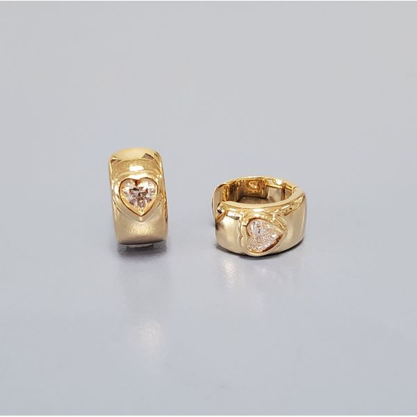 Yellow Gold Huggies w/Heart-Shaped Diamonds Wallach Jewelry Designs Larchmont, NY