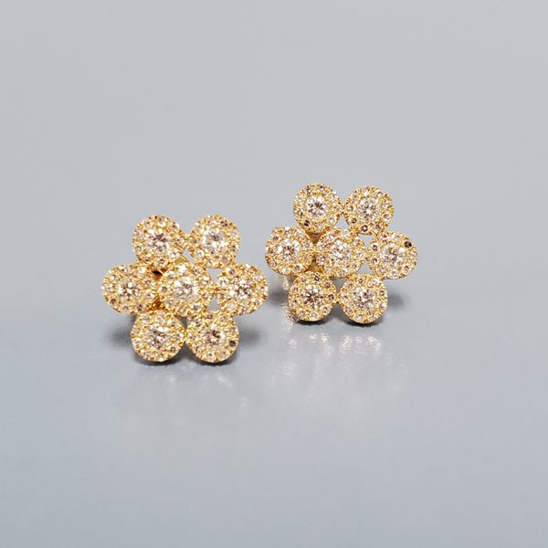 Yellow Gold & Diamond Flower Earrings Wallach Jewelry Designs Larchmont, NY