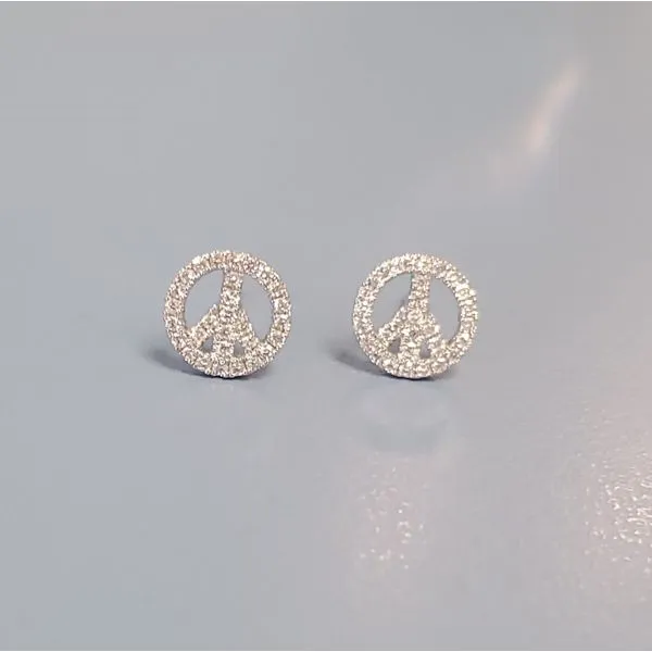 18k White Gold & Diamond Peace Sign Earrings Wallach Jewelry Designs Larchmont, NY