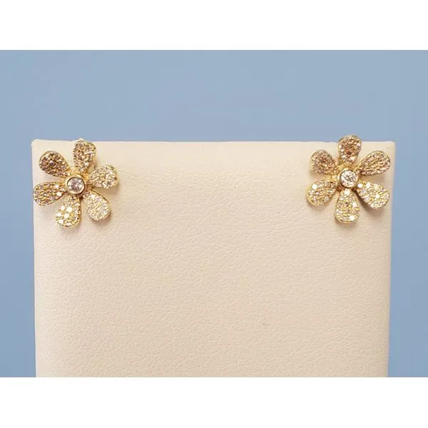 14k Yellow Gold & Diamond Flowers Earrings Wallach Jewelry Designs Larchmont, NY