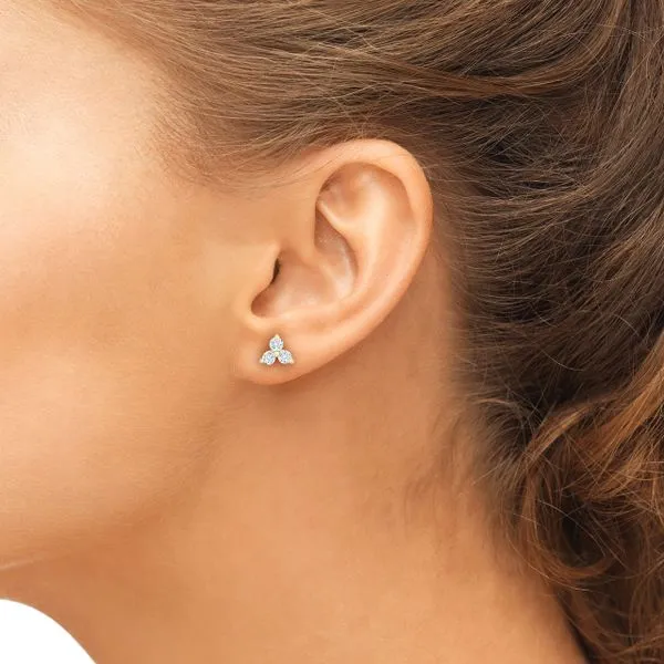 14k White Gold & Diamond Triangle Stud Earrings Image 2 Wallach Jewelry Designs Larchmont, NY