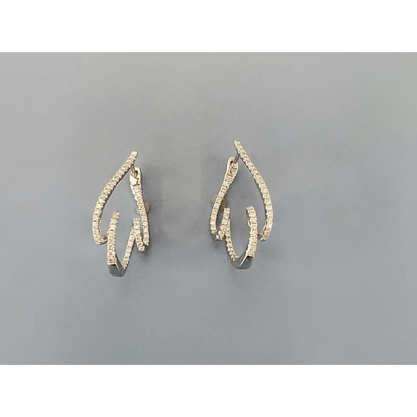 14k White Gold & Diamond Curlicue Design Hoop Earrings Wallach Jewelry Designs Larchmont, NY